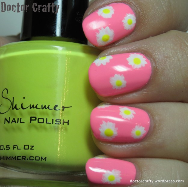 Neon daisy manicure